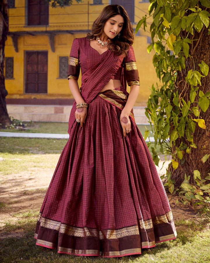 Pink Color Chettinad Cotton Half Saree