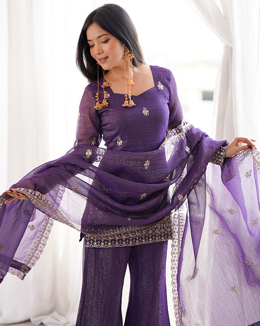 Purple  Color Soft Crunchy Silk Sharara Suit