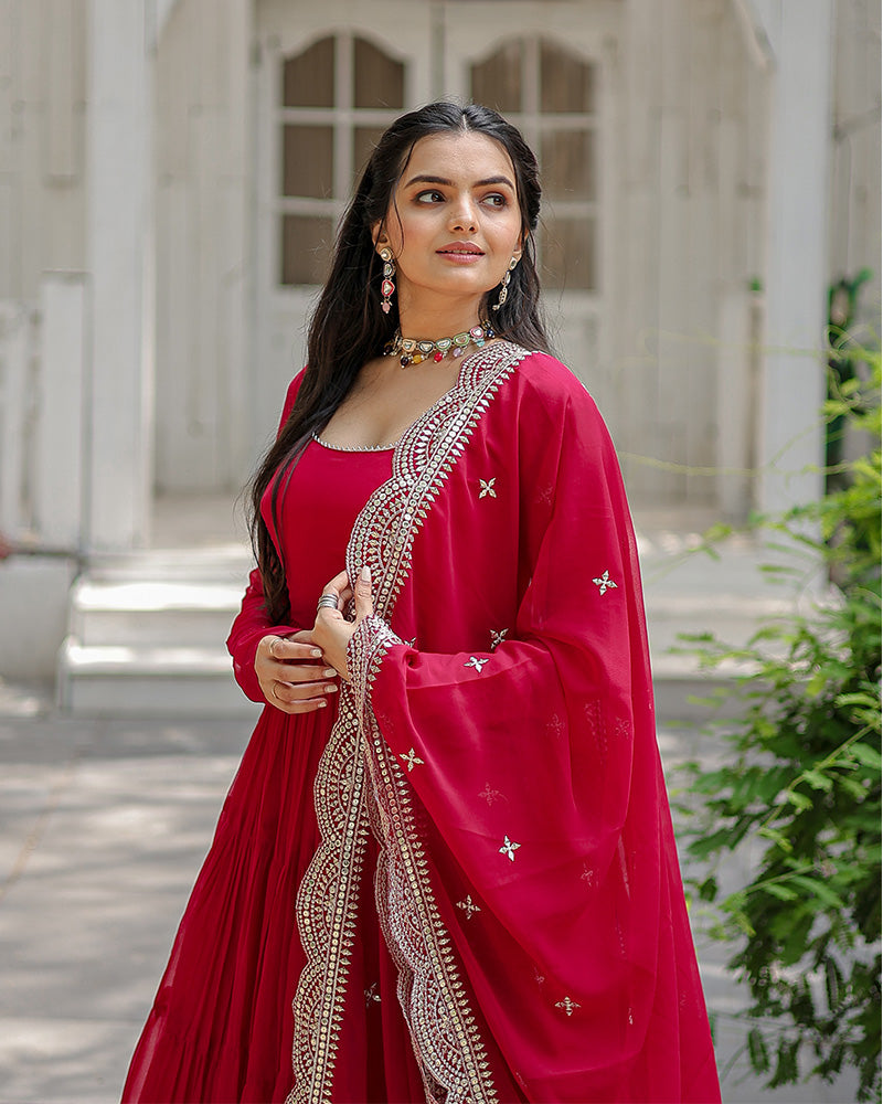 Rani Pink Color Designer Embroidered Gown With Dupatta – TANHAI