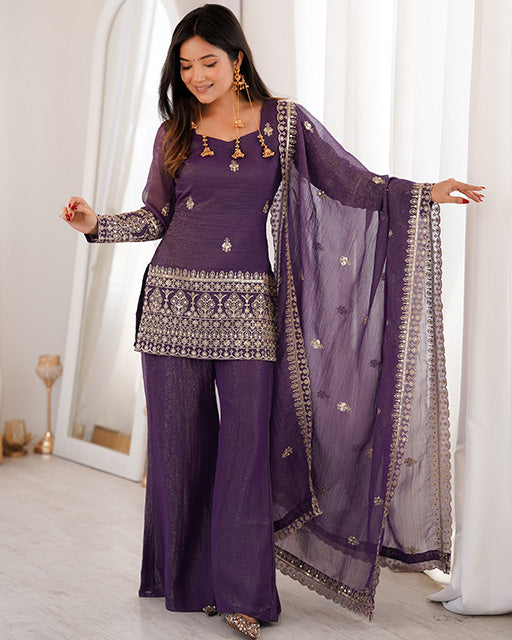 Purple  Color Soft Crunchy Silk Sharara Suit