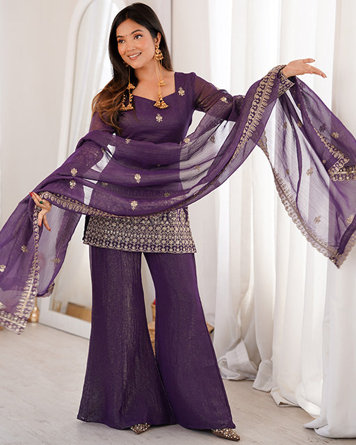 Purple  Color Soft Crunchy Silk Sharara Suit
