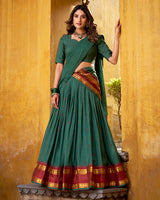 Elegant Teal Green Pure Chanderi Half Saree With Zari Weaving