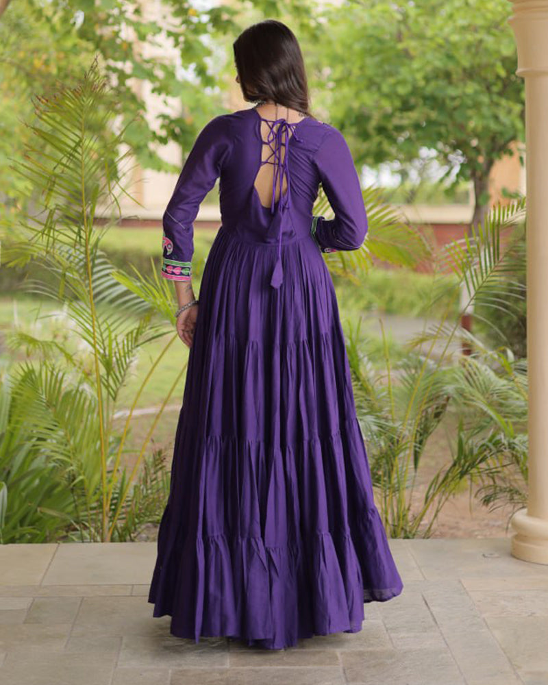 Two Color Kora Cotton with Multi Thread Embroidered Navratri Gown