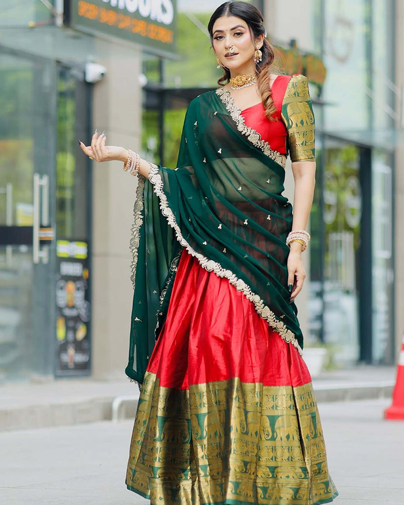 Sweta Chauhan In Red Color Narayan Pattu Silk Designer Half Saree