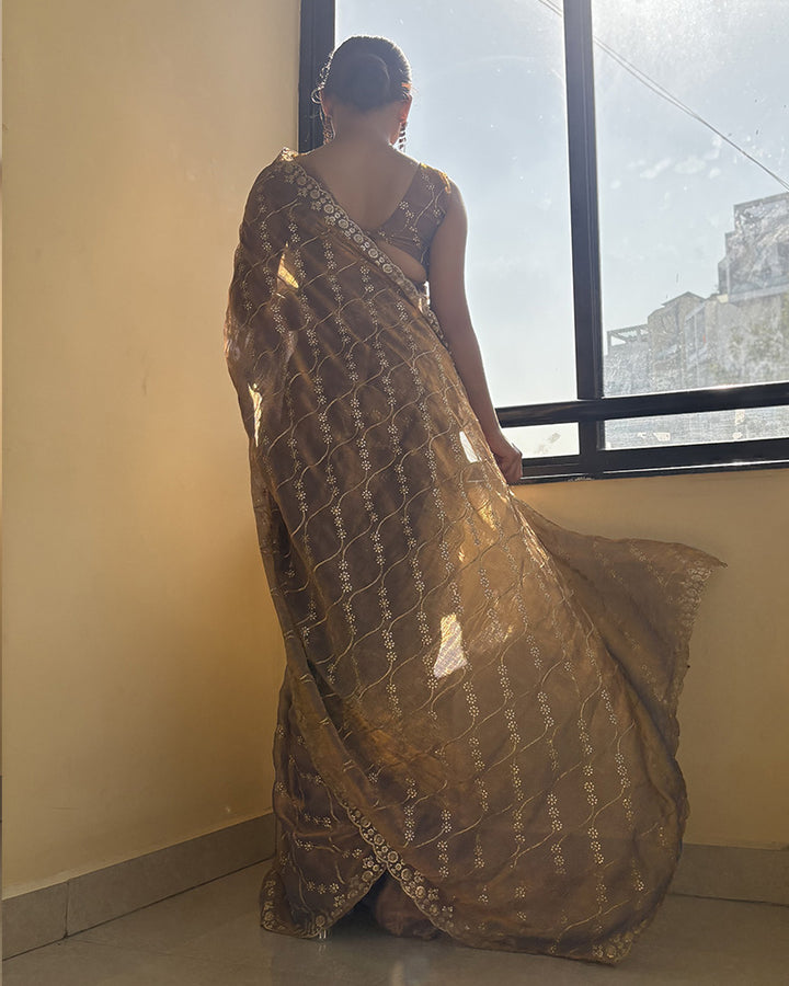 Luvender Color Space Silk Embroidered Saree