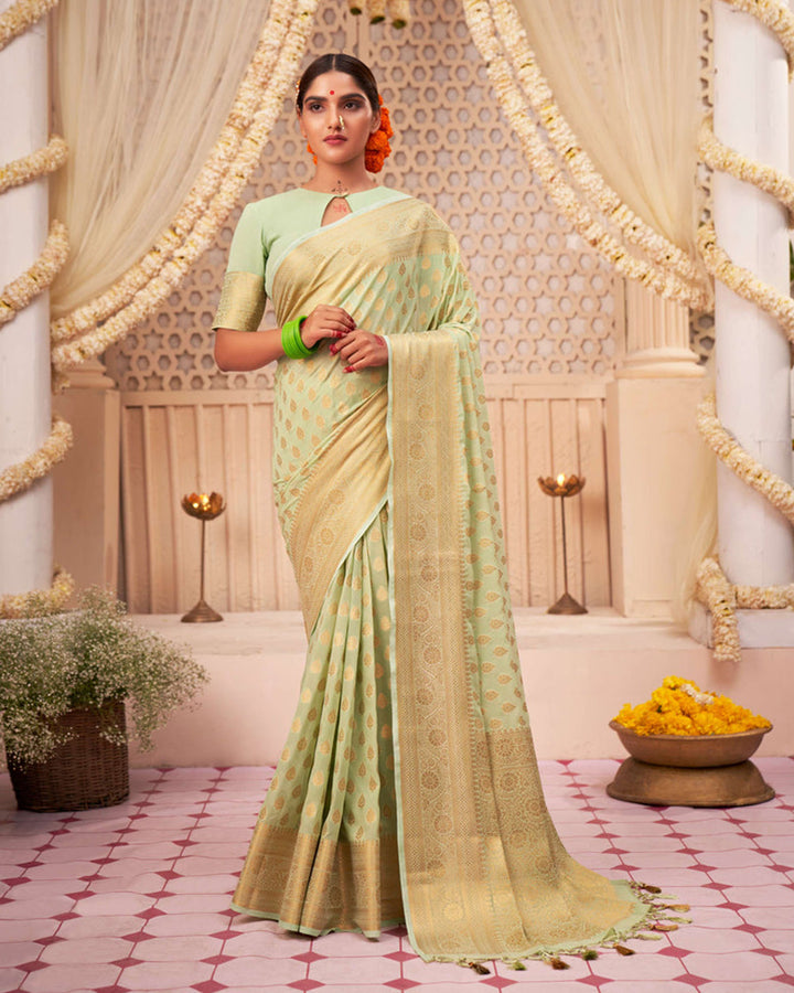 Pista Color Banarasi Jacquard Soft Silk Saree