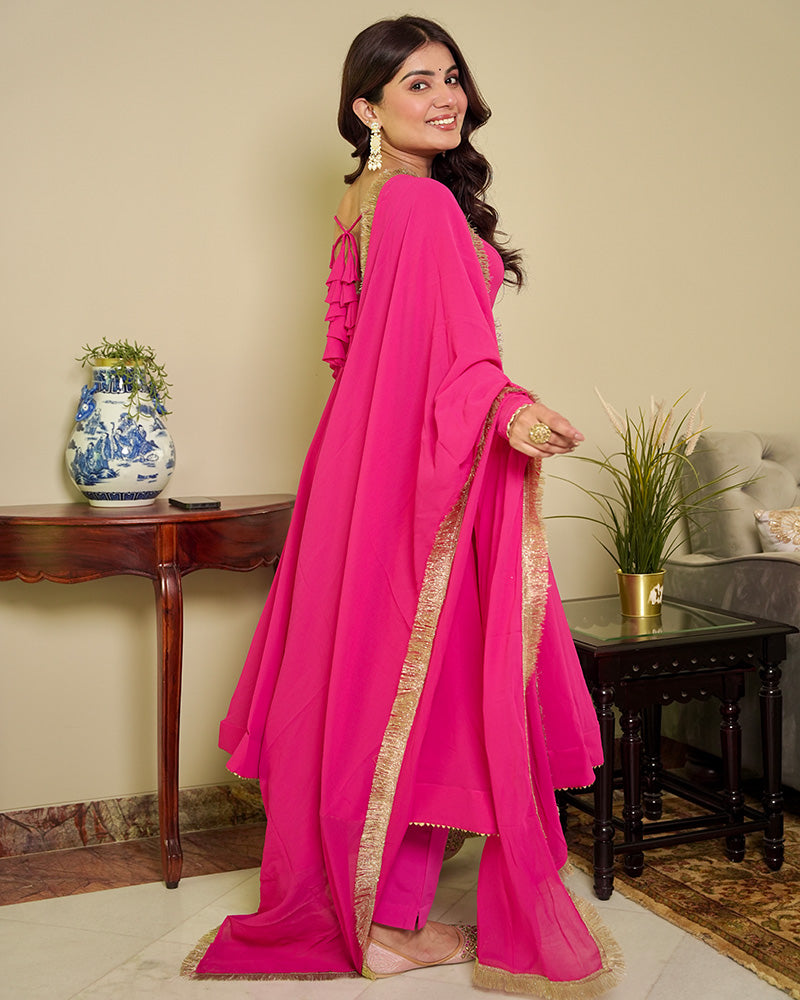 Rani Pink Color Georgette Three Piece Anarkali Suit