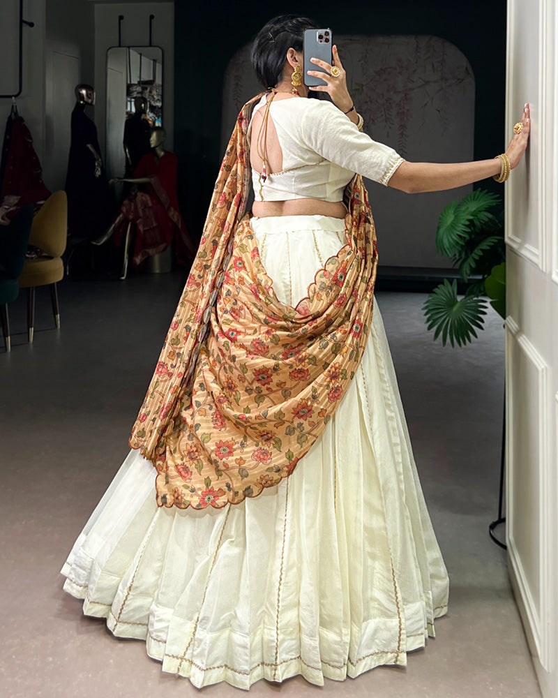 Off-White Color Crush Lehenga Choli With 2 Different Dupatta