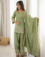 Pista Color Roman Silk Embroidered Farshi Salwar Suit