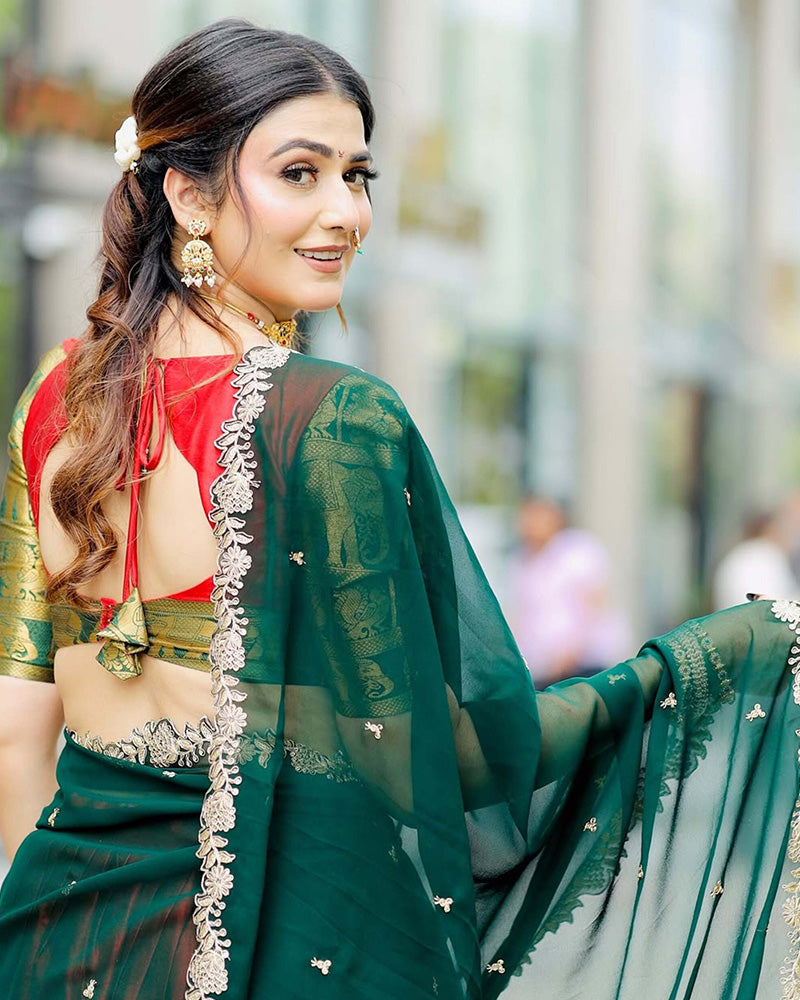 Sweta Chauhan In Red Color Narayan Pattu Silk Designer Half Saree