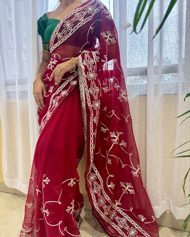 Maroon Color Royal Georgette Saree
