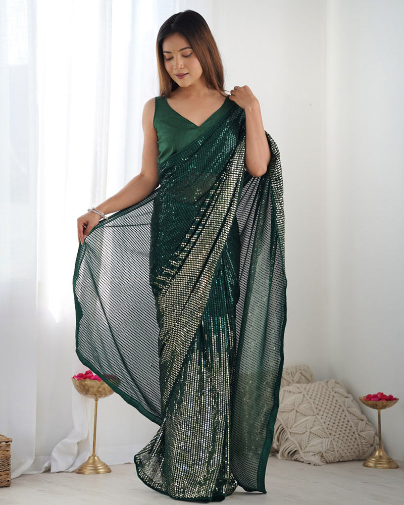 Green Color Heavy Georgette Embroidered Saree