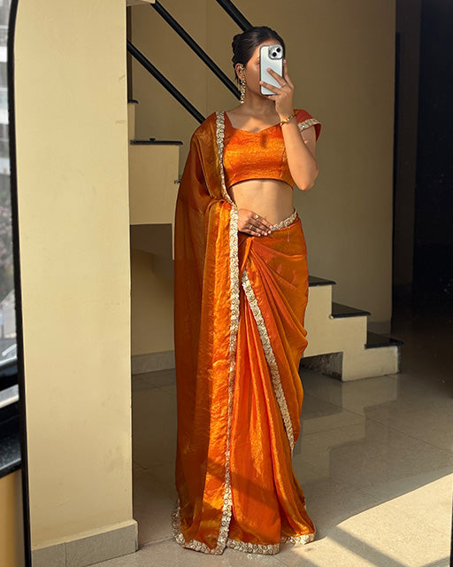 Rust Orange Color Soft Space Silk Saree