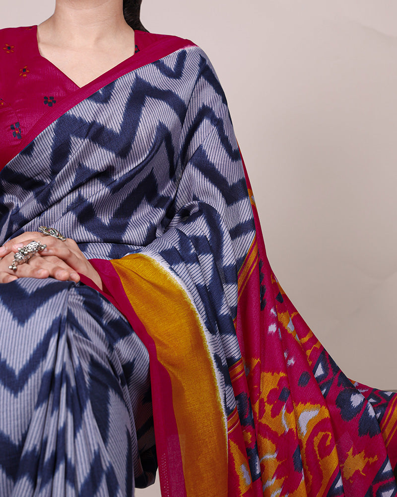 Blue Color Tssar Silk Printed Saree