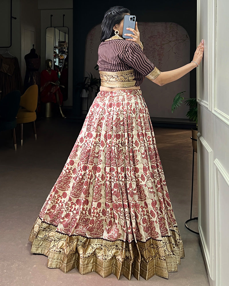Brown Color Tasar Silk Viscose Printed Lehenga Choli