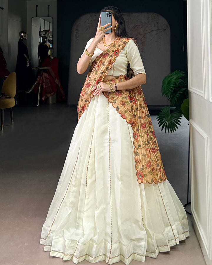 Off-White Color Crush Lehenga Choli With 2 Different Dupatta