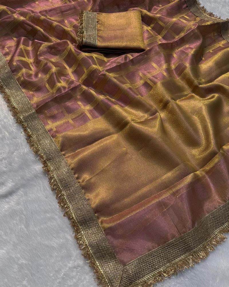 Lavender Color Banarasi Gharchola Tissue Silk Saree