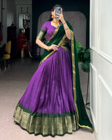 Purple Color Dola Chex Zari Weaving Half Saree