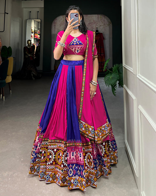 Royal Blue Color Rayon Printed Navratri Lehenga Choli