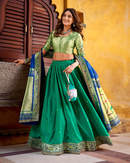 Teal Green Color Soft Silk Paithani Lehenga Choli