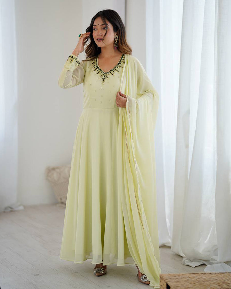 Pista Color Georgette Three Piece Anarkali Suit