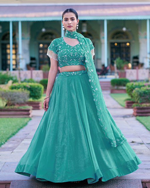 Sky Blue Color Gold Coin Embroidered Lehenga Choli