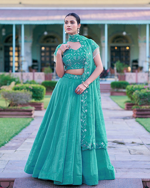 Sky Blue Color Gold Coin Embroidered Lehenga Choli