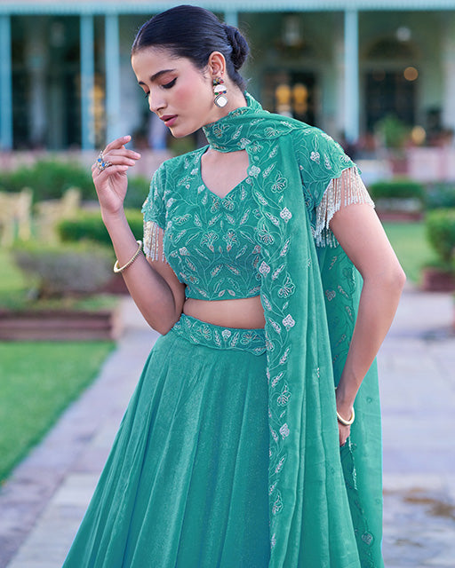 Sky Blue Color Gold Coin Embroidered Lehenga Choli