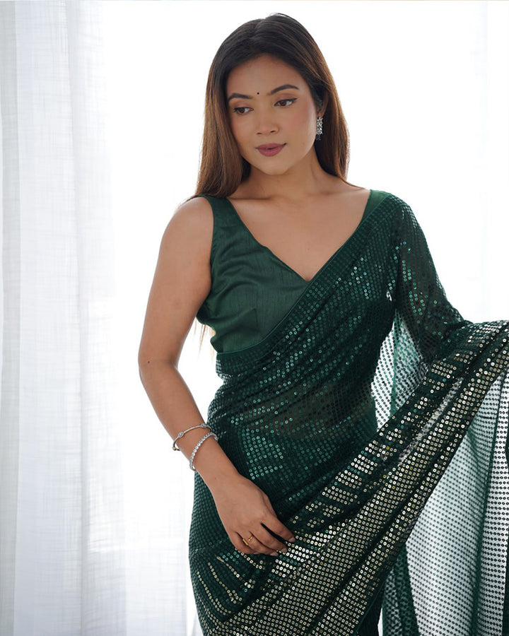 Green Color Heavy Georgette Embroidered Saree