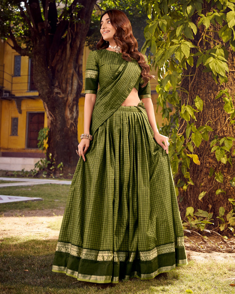 Mehndi Color Chettinad Cotton Half Saree