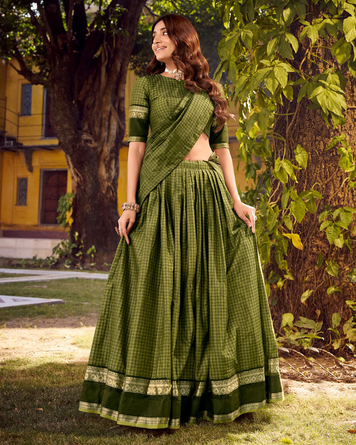 Mehndi Color Chettinad Cotton Half Saree