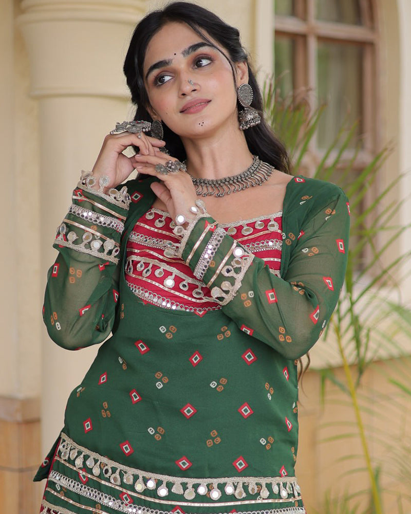 Green Color Rayon Navratri Lehenga Choli