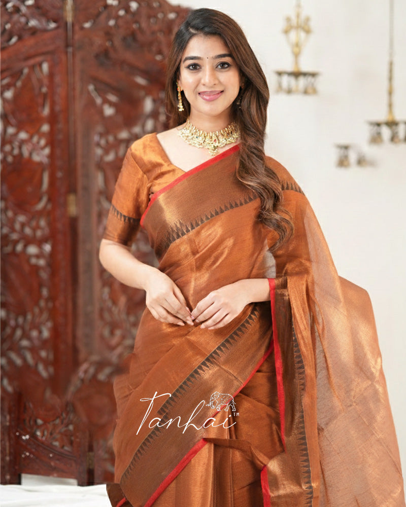 Brown Color Tissue Cotton Saree