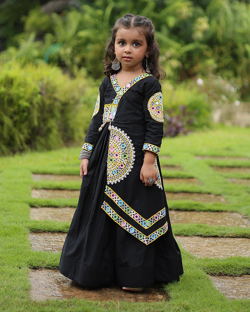 Black Color Rayon Kutchi Style Navratri Gown