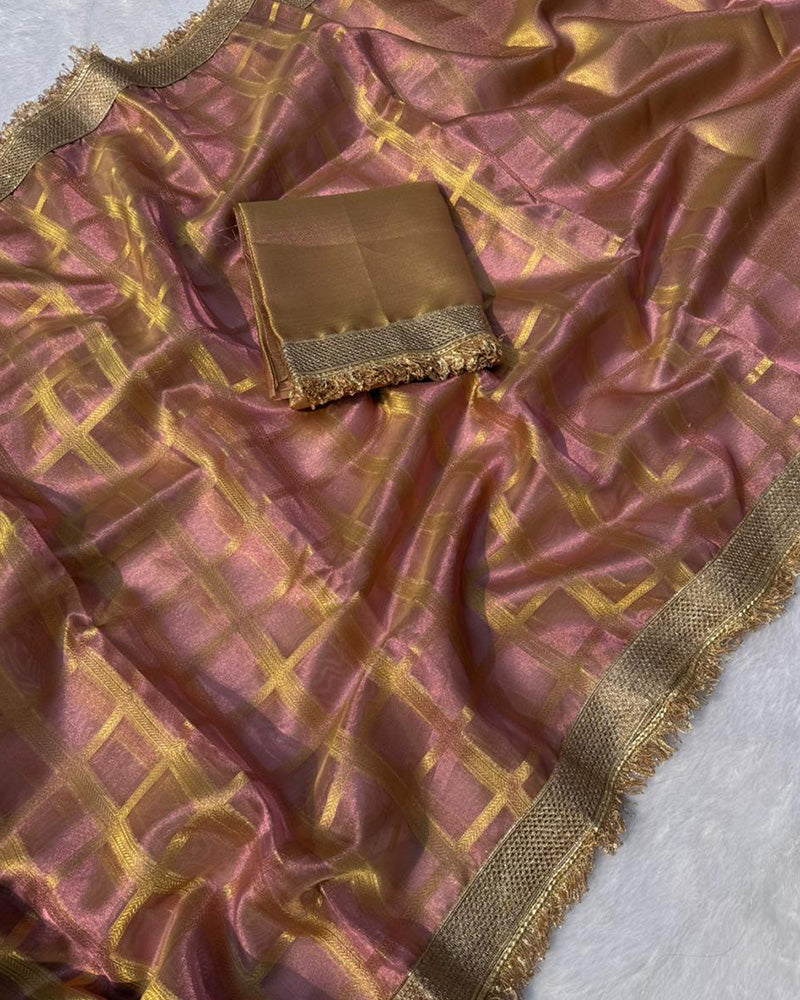 Lavender Color Banarasi Gharchola Tissue Silk Saree