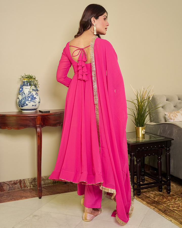 Rani Pink Color Georgette Three Piece Anarkali Suit