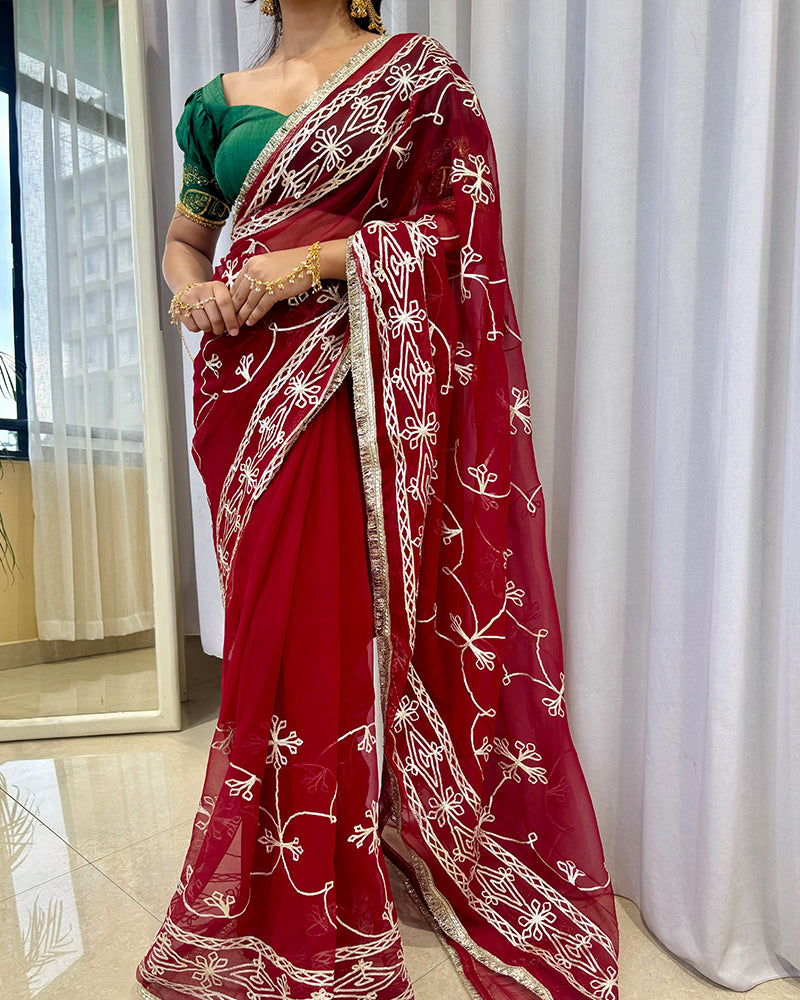 Maroon Color Royal Georgette Saree