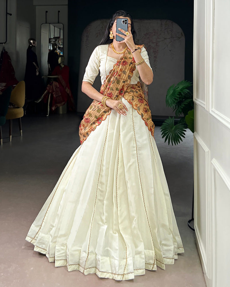 Off-White Color Crush Lehenga Choli With 2 Different Dupatta