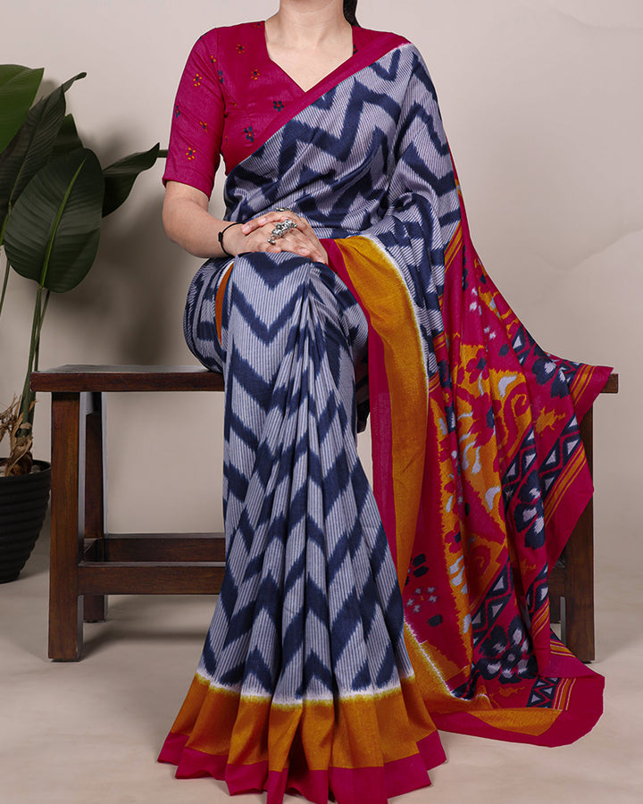 Blue Color Tssar Silk Printed Saree