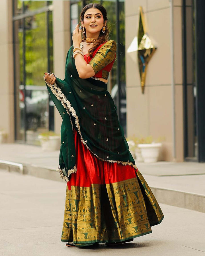 Sweta Chauhan In Red Color Narayan Pattu Silk Designer Half Saree