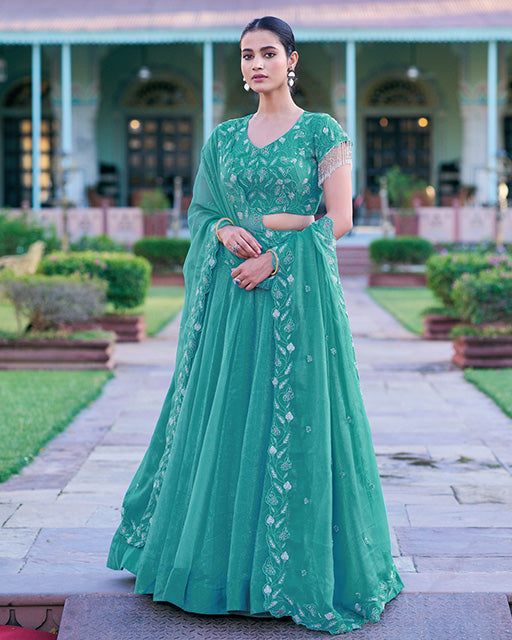 Sky Blue Color Gold Coin Embroidered Lehenga Choli