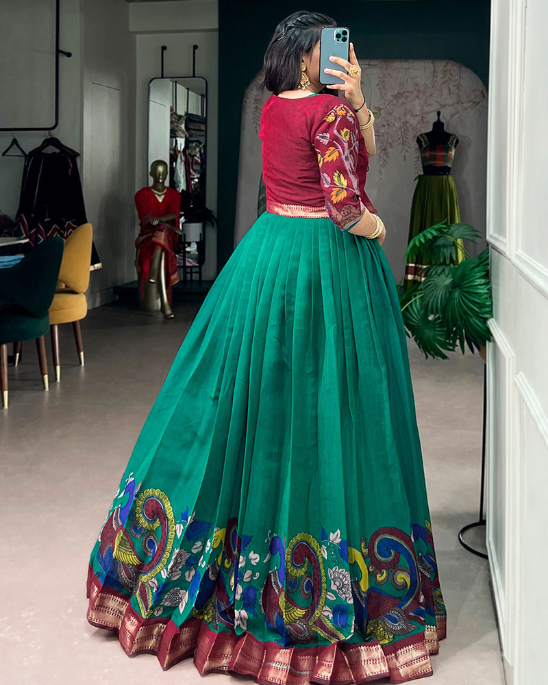 Teal Green Color Polyester Viscose Chanderi Gown