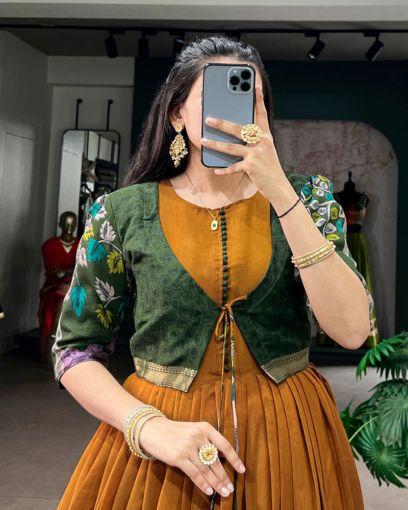 Mustard Color Polyester Viscose Chanderi Gown