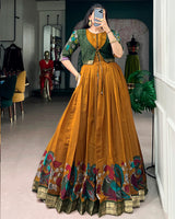 Mustard Color Polyester Viscose Chanderi Gown
