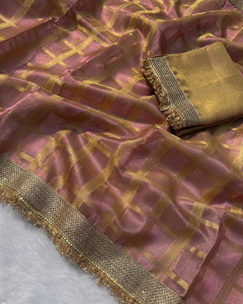 Lavender Color Banarasi Gharchola Tissue Silk Saree