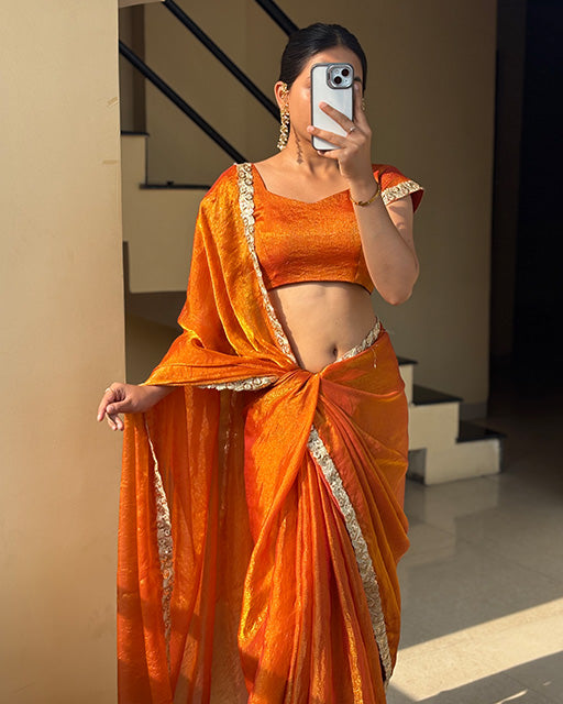 Rust Orange Color Soft Space Silk Saree