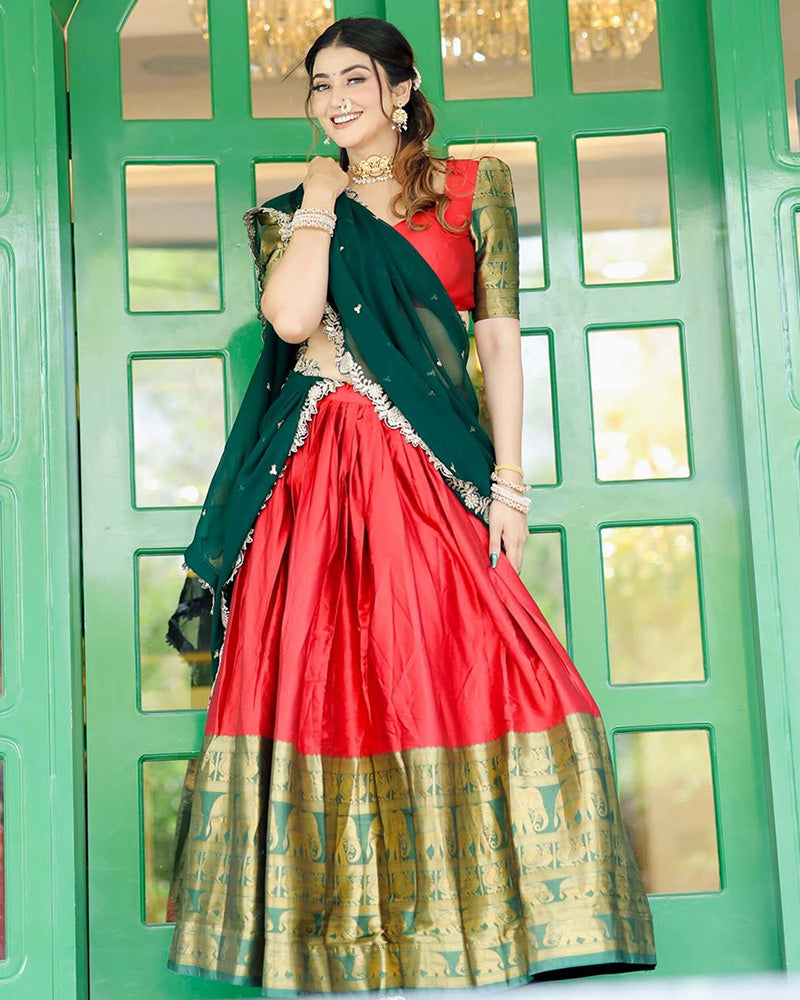 Sweta Chauhan In Red Color Narayan Pattu Silk Designer Half Saree