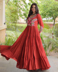 Two Color Kora Cotton with Multi Thread Embroidered Navratri Gown