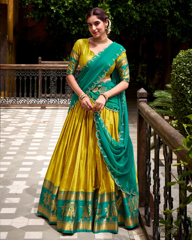 Yellow Color Poly Cotton Half Saree