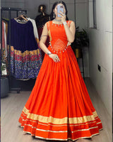 Royal Orange Color Pure Rayon Cotton Navratri Lehenga Choli